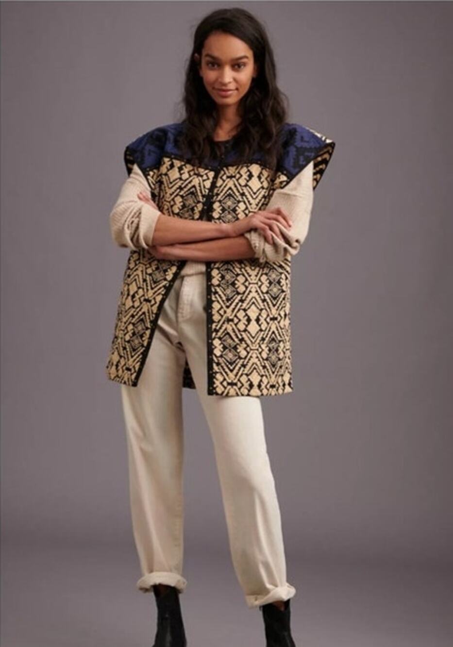 Anthropologie Simona Quilted Vest Boho Geo Cotton One Size